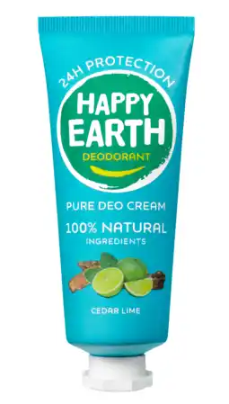 De Online Drogist Happy Earth Pure Deo Cream Cedar Lime aanbieding