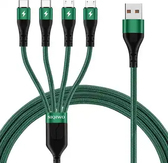 Amazon SIQIWO Multi USB Kabel Laadkabel 3A/1.2M, 4 in 1 Nylon Meervoudige Universele Oplaadkabel met 2*Micro USB+2*Type C, voor iPho aanbieding