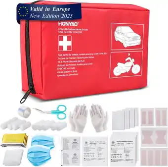 Amazon HONYAO EHBO Kit Auto, EHBO Set Voldoet aan de Nieuwste DIN 13164-norm, First Aid Kit voor Voertuig Vrachtwagen Caravan Thuis  aanbieding