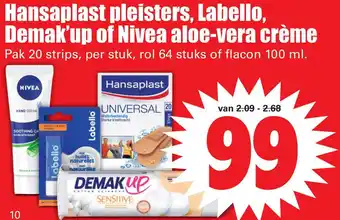 Dirk Hansaplast pleisters, Labello, Demak'up of Nivea aloe-vera crème aanbieding