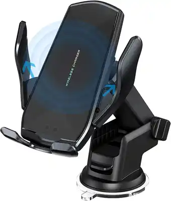 Amazon Draadloze autoladerbevestiging,15W Qi snel opladen Auto-klemmen mobiele telefoonhouders, Air Vent Voorruit Dashboard Auto Tel aanbieding