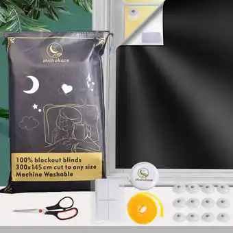 Amazon Mishukaze Draagbaar Verduisteringsgordijn met 12 zuignappen en 20 klittenbandsluitingen, 300 x 145 cm Blackout Curtains No Dr aanbieding