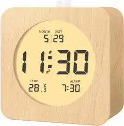 Amazon aboveClock Digitale Wekker, Houten Wekker voor naast het Bed met LCD-scherm, Snooze-functie, Nachtlicht, Alleen op Batterijen aanbieding