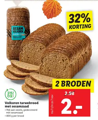 Lidl Volkoren tarwebrood met sesamzaad aanbieding