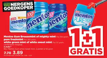 PLUS Mentos Gum Breezemint of mighty mint aanbieding