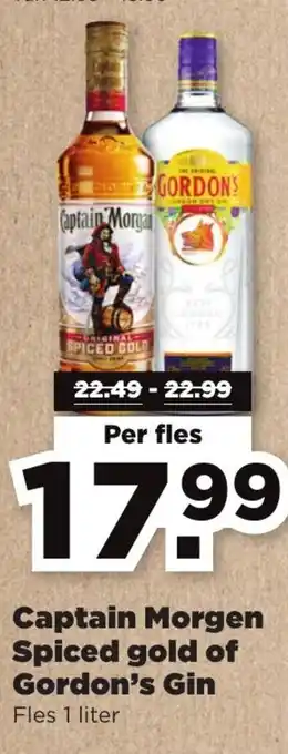 PLUS Captain Morgan Original Spiced gold of Gordon's Gin 1L aanbieding