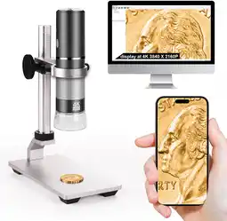 Amazon Ninyoon 4K WiFi-microscoop met professionele standaard voor iPhone Android PC, 50-1000X digitale USB-microscoop Draadloze HD- aanbieding