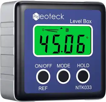 Amazon Neoteck Digitale LCD gradenboog hellingsmeter inclinometer waterdichte Bevel Box hoekmeter waterpas (batterij inbegrepen) - b aanbieding