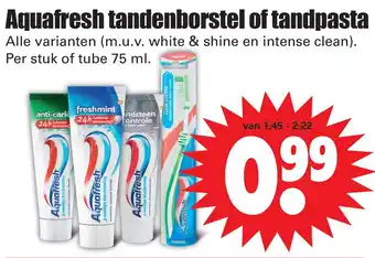 Dirk Aquafresh tandenborstel of tandpasta aanbieding