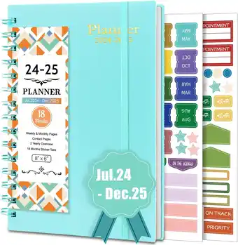Amazon Weekplanner Agenda 2024-2025, 18 Maanden Planner met Stickers Tabbladen, 200 Pagina's Agenda A5 Spiraalgebonden, A5 Planner m aanbieding