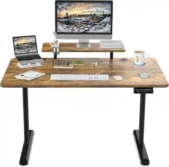 Amazon TRIUMPHKEY In hoogte verstelbare werktafel, 140 x 60 cm, met monitorplanken, groot in hoogte verstelbare elektrische werktafe aanbieding