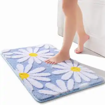 Amazon Blauw badmat wit bloemenkleed 50 x 80 cm, antislip badmatten voor badkamer, zachte microvezel badkamermat, wasbaar tapijt, du aanbieding