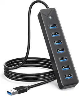 Amazon GiGimundo USB Hub 3.0, 7 poorten, USB 3.0 hub voor laptop, met 5V/3A voedingspoort, USB-verdeler 3.0 met led-display, compati aanbieding