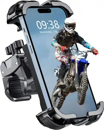 Amazon Babacom Telefoonhouder voor op de fiets, 1S-slot, veilige bescherming, mobiele telefoonhouder voor motorfiets, anti-shake sch aanbieding