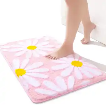 Amazon Roze badmat wit bloementapijt 50 x 80 cm, antislip badmatten voor badkamer, zachte microvezel badkamermat, wasbaar tapijt, du aanbieding