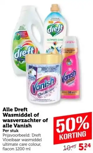 Coop Alle Dreft Wasmiddel of wasverzachter of alle Vanish Per stuk aanbieding