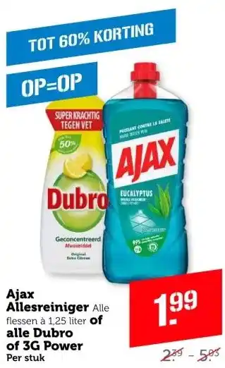 Coop Ajax Allesreiniger Alle flessen à 1,25 liter of aanbieding