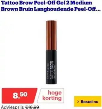 Bol.com Tattoo Brow Peel-Off Gel 2 Medium Brown Bruin Langhoudende Peel-Off Wenkbrauwgel aanbieding