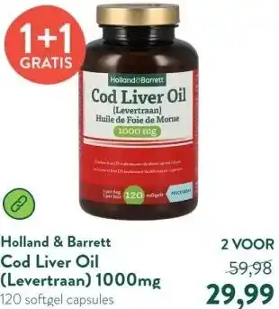 Holland & Barrett Cod Liver Oil (Levertraan) 1000mg aanbieding