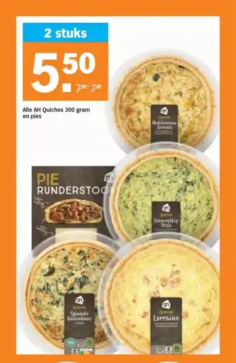 Albert Heijn Alle AH Quiches 300 gram en pies aanbieding