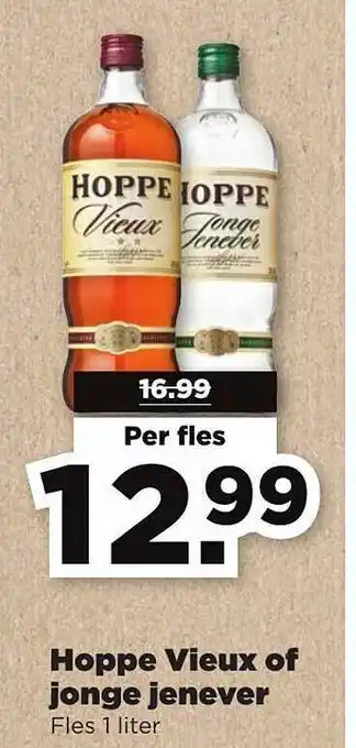 PLUS Hoppe Vieux Of Jonge Jenever 1 liter aanbieding