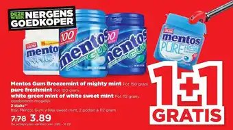 PLUS Mentos Gum Breezemint Of Mighty Mint, Pure Freshmint, White Green Mint Of White Sweet Mint 1+1 Gratis aanbieding