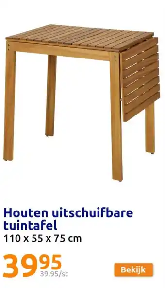 Action Houten uitschuifbare tuintafel 110 x 55 x 75 cm aanbieding