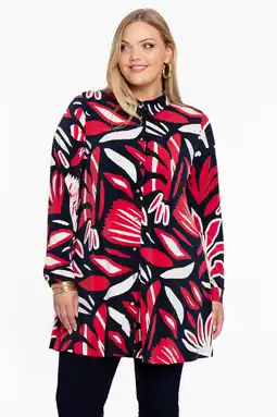 Wehkamp Yoek blouse met all over print rood/ donkerblauw/ wit aanbieding