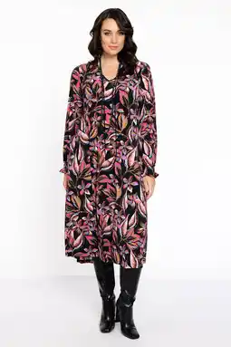 Wehkamp Yoek gebloemde jurk DOLCE van travelstof zwart/roze/bruin aanbieding