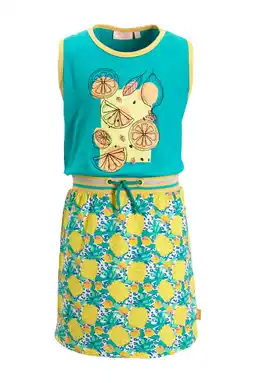 Wehkamp Orange Stars jurk Marietje met all over print turquoise/geel aanbieding