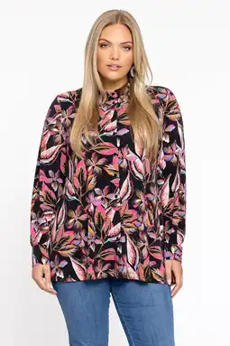 Wehkamp Yoek gebloemde blouse DOLCE van travelstof zwart/roze/bruin aanbieding