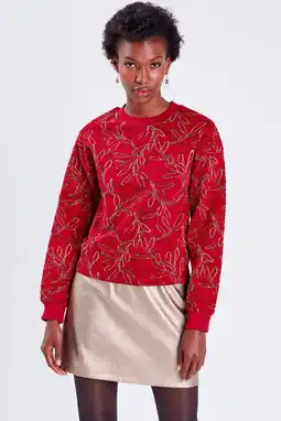 Wehkamp Cache Cache sweater met bladprint en textuur rood aanbieding