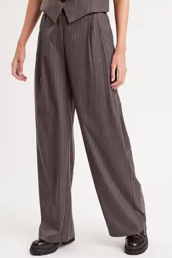 Wehkamp Cache Cache high waist wide leg pantalon met krijtstreep grijs/ lichtgrijs aanbieding