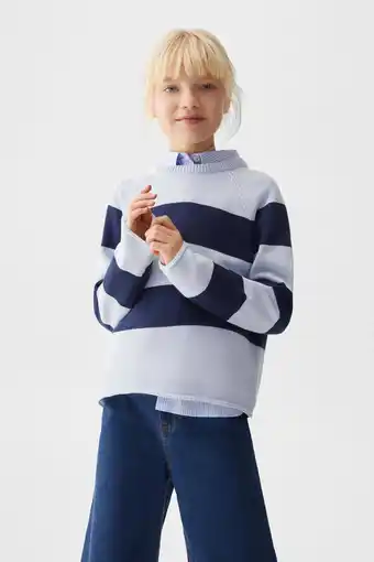 Wehkamp Mango Kids trui met tekst donkerblauw/lichtblauw aanbieding