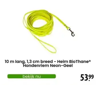 Zooplus 10 m lang, 1,3 cm breed - Heim BioThane® Hondenriem Neon-Geel aanbieding