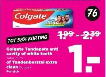 PLUS Colgate Tandapsta anti cavity of white teeth of Tandenborstel extra clean aanbieding