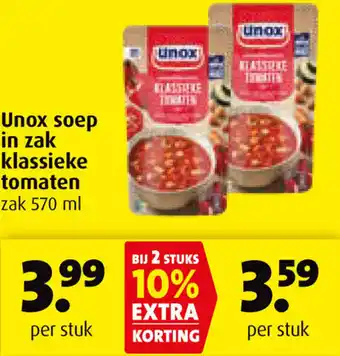 Boni Unox soep in zak klassieke tomaten 570ml aanbieding