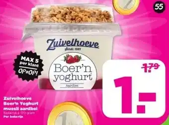PLUS Zuivelhoeve Boer'n Yoghurt muesli aardbei aanbieding