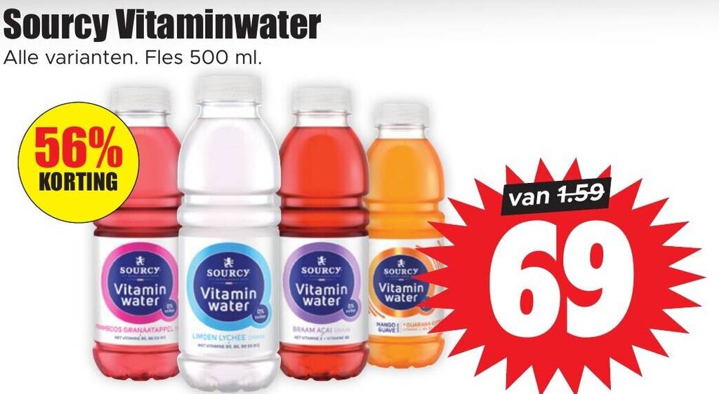 Sourcy Vitaminwater 500ml aanbieding bij Dirk
