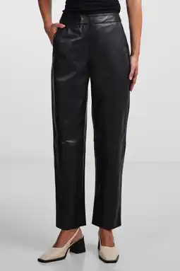 Wehkamp Y.A.S leren high waist straight fit broek YASLINE zwart aanbieding