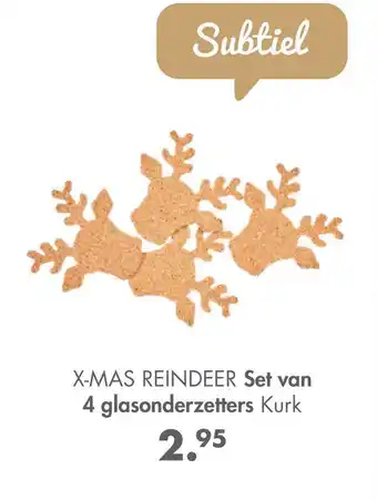 Casa X-Mas Reindeer Set Van 4 Glasonderzetters Kurk aanbieding