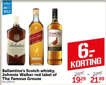 Coop Ballantine's Scotch whisky, Johnnie Walker red label of The Famous Grouse aanbieding