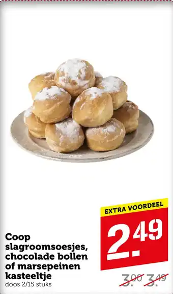 Coop Coop slagroomsoesjes, chocolade bollen of marsepeinen kasteeltje aanbieding