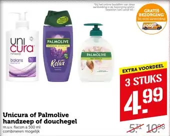 Coop Unicura of Palmolive handzeep of douchegel aanbieding