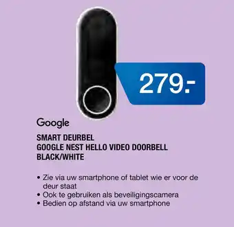 Electroworld Google SMART DEURBEL GOOGLE NEST HELLO VIDEO DOORBELL BLACK/WHITE aanbieding