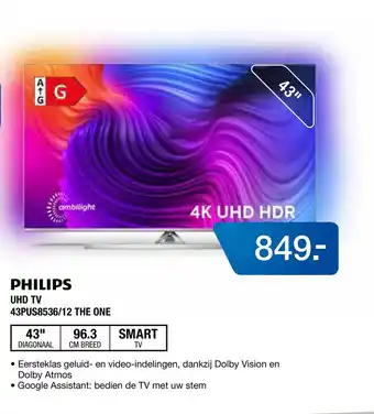 Electroworld PHILIPS UHD TV 43PUS8536/12 THE ONE aanbieding