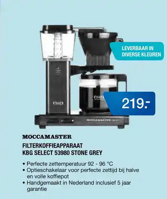 Electroworld MOCCAMASTER FILTERKOFFIEAPPARAAT KBG SELECT 53980 STONE GREY aanbieding