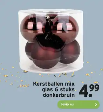 GAMMA Kerstballen mix glas 6 stuks donkerbruin aanbieding