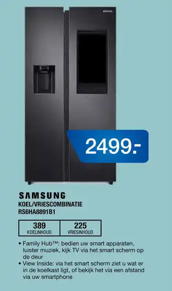 Electroworld SAMSUNG KOEL/VRIESCOMBINATIE RS6HA8891B1 aanbieding