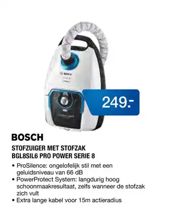 Electroworld BOSCH STOFZUIGER MET STOFZAK BGL8SIL6 PRO POWER SERIE 8 aanbieding